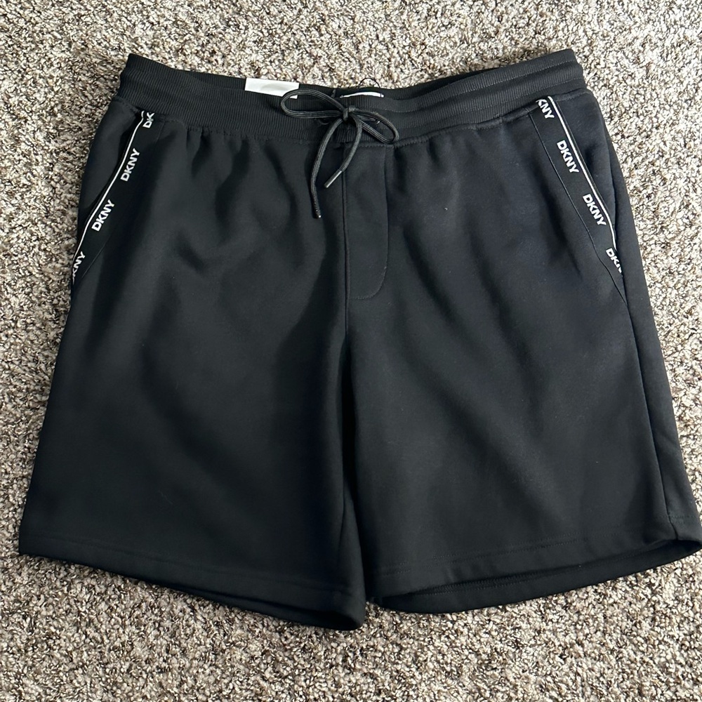 DKNY Black Logo-Trim Drawstring Shorts